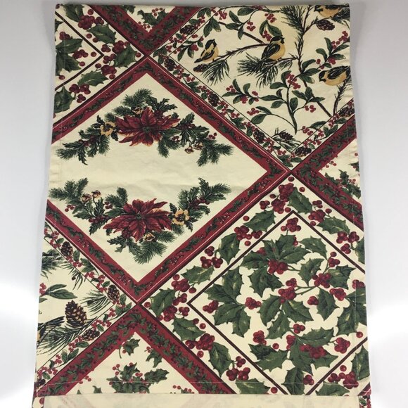 April Cornell 13 x 67 Christmas Table Runner Holly Berries Chickadee 100% Cotton - Picture 7 of 16